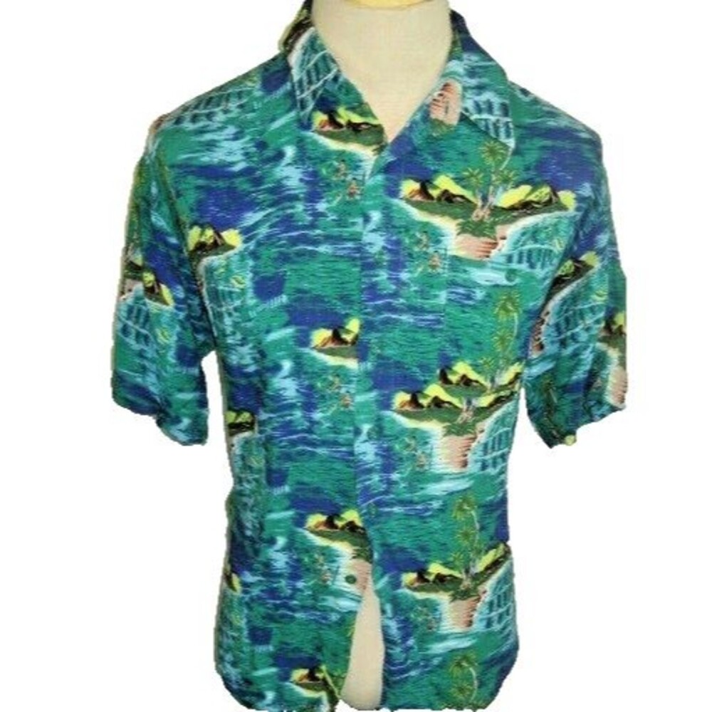 Mens United  Multicolor Aloha Hawaiian Island Rayon SS Casual Shirt sz L